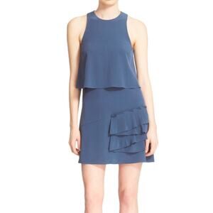 Tibi Blue 100% Silk Sophia Mini Ruffled Sleeveless Dress Sz 4 MSRP $495